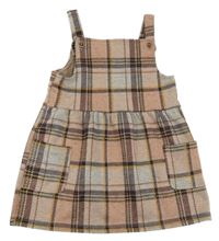 Starorůžovo-světlešedo-tmavohnědo-medové kostkované úpletové šaty PRIMARK