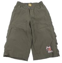 Khaki šusťákové capri kalhoty s nápisem s číslem