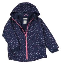 Tmavomodrá šusťáková zimní bunda se srdíčky a kapucí H&M