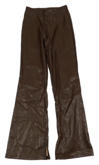 Hnědé koženkové flare kalhoty H&M