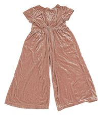 Světlerůžový sametový culottes overal s mašlí Primark