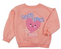 Růžová mikina se srdíčkem a nápisy Matalan