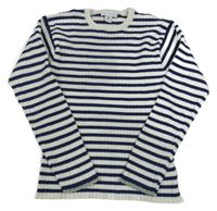 Bílo-tmavomodrý pruhovaný žebrovaný lehký svetr Primark