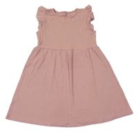 Starorůžové žebrované šaty s volánky H&M
