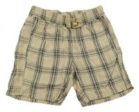 Béžovo-černé kostkované plátěné kraťasy H&M