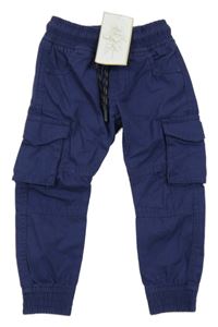 Nové - tmavomodré kostkované cargo cuff plátěné kalhoty V BY VERY