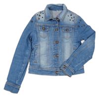 Modrá riflová crop bunda s hroty a límečkem TOM TAILOR 