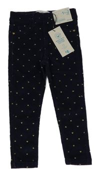 Nové - tmavomodré elastické manšestráky se zlatými srdíčky Denim Co.