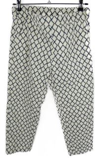 Dámské béžovo-tmavomodré kárované capri kalhoty Up2Fashion 