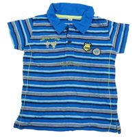 Modro-tmavomodré pruhované polo tričko se zvířátky 