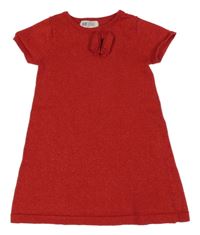 Červené svetrové třpytivé šaty s mašlí H&M
