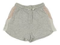 Světlešedo-růžové teplákové kraťasy s nápisy H&M