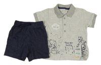 Nové -2 set -Šedé polo triko s Pú a Tygrem + modré kraťasy George