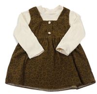 Smetanovo-hnědé šaty s leopardím vzorem a knoflíky 