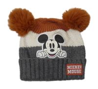 Šedo-bílo-medová pletená žebrovná čepice s Mickeym Primark