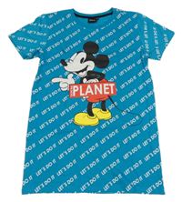 Světlemodré tričko s nápisy a Mickeym 