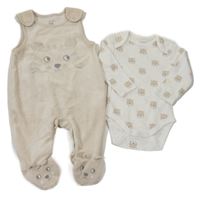 2set - Bílé body s medvídky + béžové žebrované sametové dupačky s čumákem C&A
