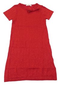 Červené pletené třpytivé šaty s mašlí H&M