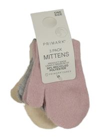 Nové - 3x - Světlerůžové + šedé + smetanové pletené palcové rukavice Primark