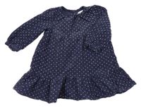 Tmavomodro-růžové puntíkaté manšestrové šaty M&S