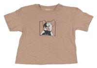 Starorůžové crop tričko s buldočkem Pepperts