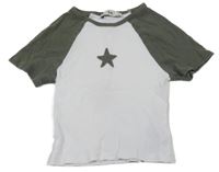 Bílo-khaki žebrované crop tričko s hvězdou C&A
