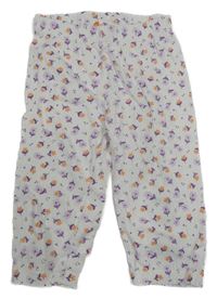 Bílo-lila-oranžové květované crop legíny Stacatto 
