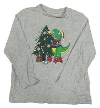 Šedé melírované triko s dinosaurem Primark