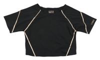 Černé funkční sportovní crop tričko s pudrovými pruhy ZARA