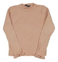 Pudrový žebrovaný úpletový crop svetr s volánky PRIMARK