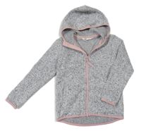 Šedo-bílo-černá melírovaná pletená propínací mikina s kapucí H&M