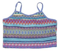 Modro-barevný pruhovaný crop top s výšivkami Shein