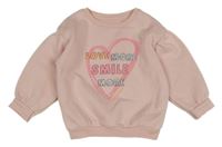 Světlerůžová mikina se srdíčkem s nápisy Matalan