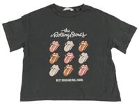 Tmavošedé hudební tričko s potiskem - The Rolling Stones Mango
