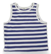 Bílo-tmaovmodrý pruhovaný žebrovaný crop top C&A