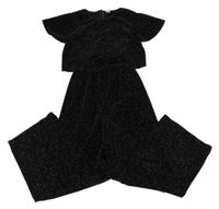 Černo-stříbrný sametový culottes kalhotový overal Dunnes