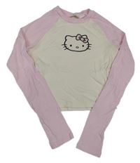 Smetanovo-světlerůžové žebrované crop triko s Kitty H&M