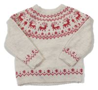 Smetanový melírovaný svetr se vzorem a jeleny PRIMARK