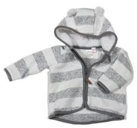 Bílo-šedo/melírovaná pletená propínací mikina s kapucí s oušky H&M