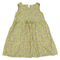 Světlezelené květované plátěné šaty s mašlí H&M