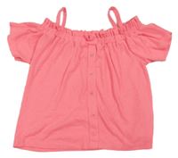 Neonově růžové žebrované crop tričko s knoflíky Primark