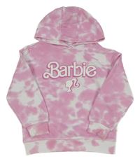 Růžovo-bílá vzorovaná mikina s nápisem a kapucí - Barbie Primark
