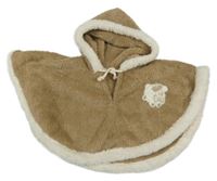 Hnědo-bílé chlupaté pončo s ovečkou a kapucí 