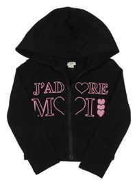 Černá žebrovaná propínací crop mikina s nápisem a kapucí River Island