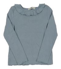 Modrošedé žebrované triko s volánkem C&A