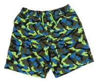 Khaki-modro-neonově zelené army plážové kraťasy Y.F.K.