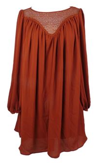 Dámská rezavá šifonová tunika s krajkovým výstřihem H&M