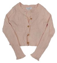 Světlerůžový žebrovaný úpletový propínací crop svetr PRIMARK