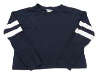 Tmavomodrá crop mikina s pruhy H&M