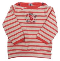 Světlerůžovo/melírovano-jahodová pruhovaná mikina s květy PETIT BATEAU